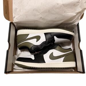 Size 11.5 Men’s Air Jordan Retro 1 Low Casual Shoes Black White Med Olive